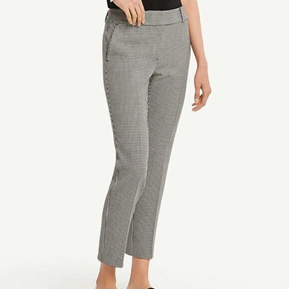 Ann Taylor The Ankle In Devin Fit Cropped Pants Houndstooth Black White Women 14 - Picture 1 of 12